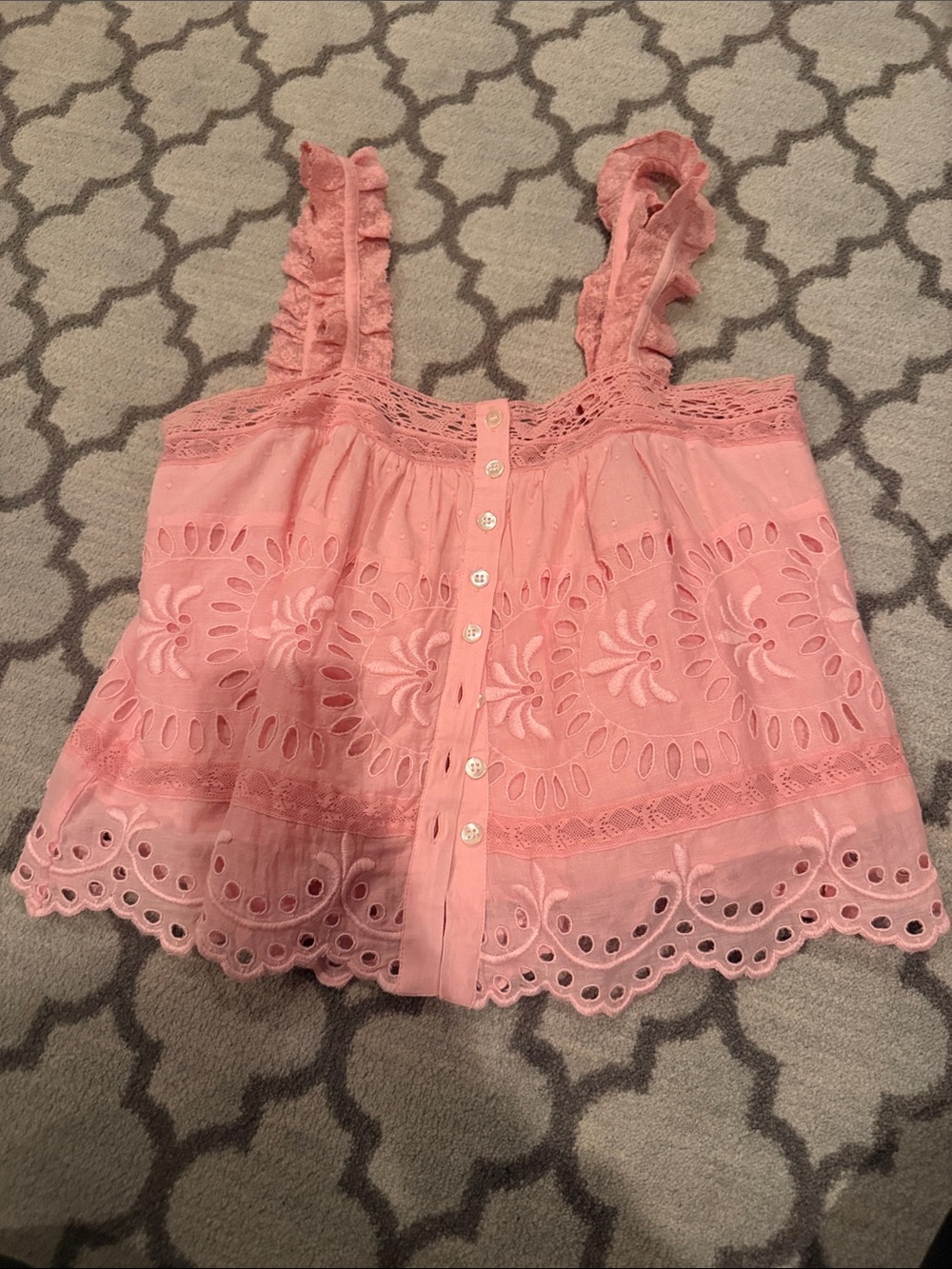 LoveShackFancy Pink Lace-Trimmed Blouse